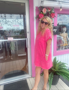 Hot Pink Premium Cotton T-Shirt Dress