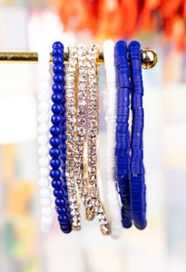 Blue and White Beaded Bracelet Set