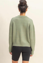 Sage Green Knit Collared V-Neck Sweater