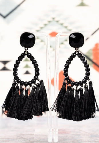 Black Teardrop Dangle Tassel Earrings