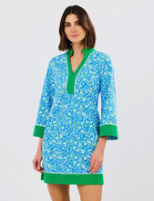 Blue/Green Floral L/S V-Neck Brenda Mini Dress