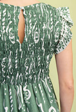 Green Matcha Mixed Print V-Neck Smocked Flutter Sleeve Jumpsuit