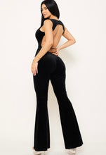 Black Glitter Velvet Open Back Jumpsuit