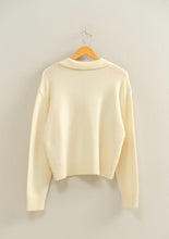 Cream Knit Collared V-Neck Sweater