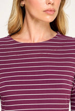 Wine Striped 3/4 Bell Sleeve Shift Dress
