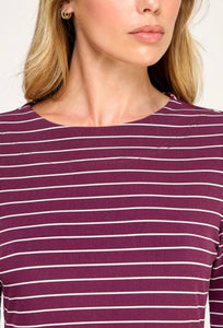 Wine Striped 3/4 Bell Sleeve Shift Dress