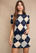 Navy Argyle Knit Sweater Top and Matching Skirt