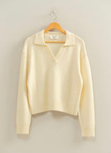 Cream Knit Collared V-Neck Sweater