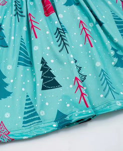 Blue Christmas Tree and Snowflake Long Sleeve Dress
