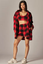 Red Buffalo Plaid 3pc Cozy Fleece Hooded Cardigan Pajama Set