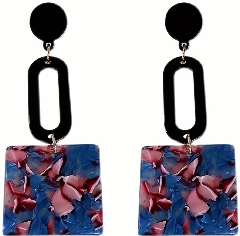 Black Acrylic Abstract Dangle Square Earrings