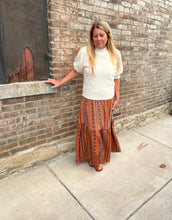 Brown Tribal Print Smocked Waist Boho Skirt