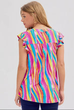 Rainbow Striped Flutter Sleeve Top