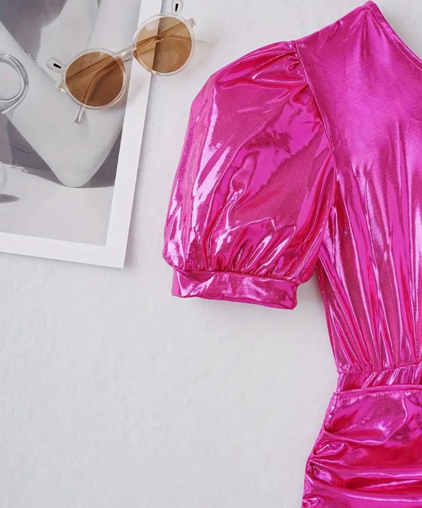 Hot Pink Girls Metallic Foil Dress Pretty In Pink Boutique, LLC Hot Pink Girls Metallic Foil Dress Pretty In Pink Boutique, LLC