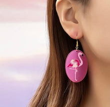 Pink Oval Flamingo Acrylic Dangle Earrings