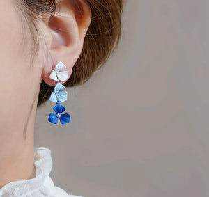 Blue Gradient Flower Design Dangle Alloy Earrings
