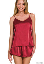 Burgundy Satin Cami & Shorts 2pc Pajamas Set