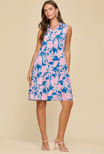 Pink/Blue Sunny Days Sea Shell Collared Summer Midi Dress