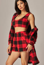 Red Buffalo Plaid 3pc Cozy Fleece Hooded Cardigan Pajama Set
