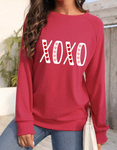 Red Valentine's Day "XOXO" Heart Pullover Sweatshirt