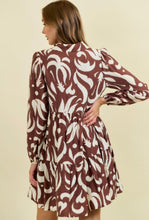 Chocolate Leaf Printed Poplin Half Button Down Mini Dress