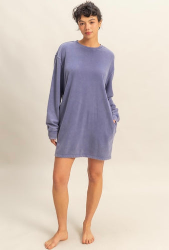 Dusty Indigo Long Sleeve Oversized Sweatshirt Dress