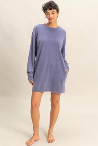 Dusty Indigo Long Sleeve Oversized Sweatshirt Dress