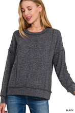Black Brushed Hacci Drop Shoulder Sweater
