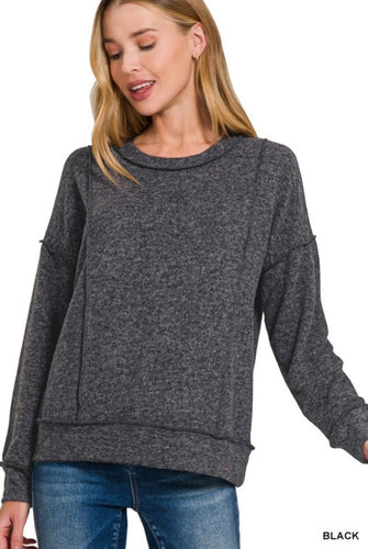 Black Brushed Hacci Drop Shoulder Sweater