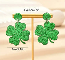 Green Glitter Round St. Patrick's Day Clover Dangle Earrings