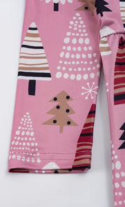 Pink Multi Christmas Tree Long Sleeve Dress