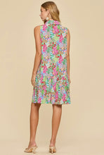 Coastal Dusk Green/Pink Multi Tropical Print Collared Summer Midi Dress