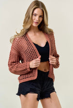 Clay Crochet Fishnet Cropped Open Cardigan