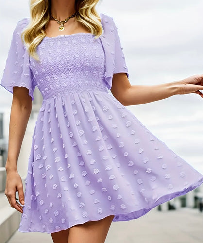 Lavender Swiss Dot Square Neck Smocked Dress