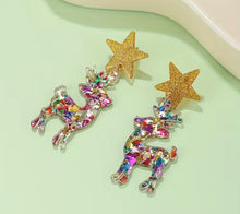 Christmas Sequin Reindeer Glitter Star Acrylic Earrings