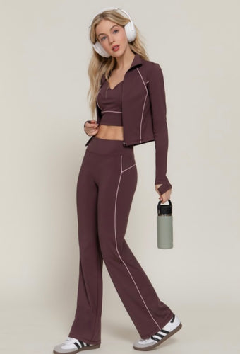 Maroon 3pc Active Wear Jacket, Cami Bra Top and Workout Pants
