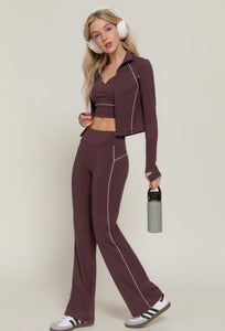 Maroon 3pc Active Wear Jacket, Cami Bra Top and Workout Pants