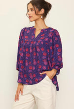 Grape/Red Floral Printed 3/4 Sleeve Top
