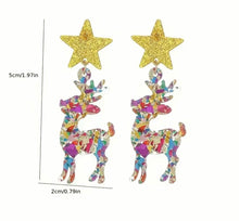 Christmas Sequin Reindeer Glitter Star Acrylic Earrings