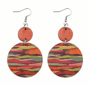 Wooden Colorful Striped Design Dangle Earrings