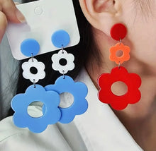 Blue Acrylic Hollow Flower Dangle Earrings