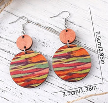 Wooden Colorful Striped Design Dangle Earrings