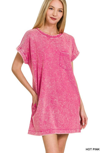 Hot Pink Premium Cotton T-Shirt Dress