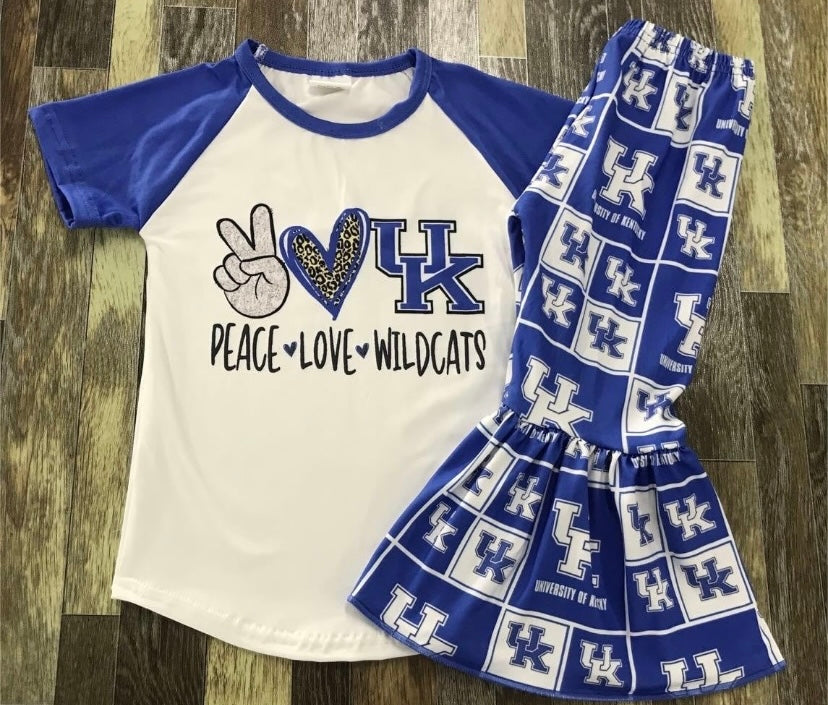 Blue Girls “Peace* Love* Wildcat” 2pc Bell Bottom Set