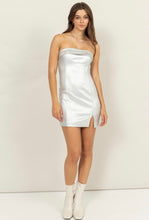 Silver Strapless Metallic Mini Dress