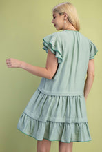 Mint Green Tiered Dress w/Pintuck Details and Scalloped Embroidery Trim