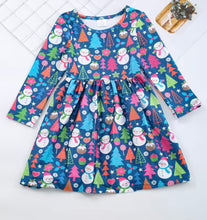 Blue Dress w/Snowmen and Multi Colored Christmas Trees