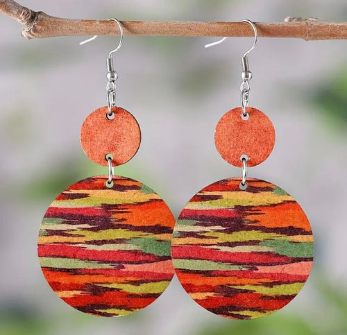 Wooden Colorful Striped Design Dangle Earrings