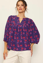 Grape/Red Floral Printed 3/4 Sleeve Top