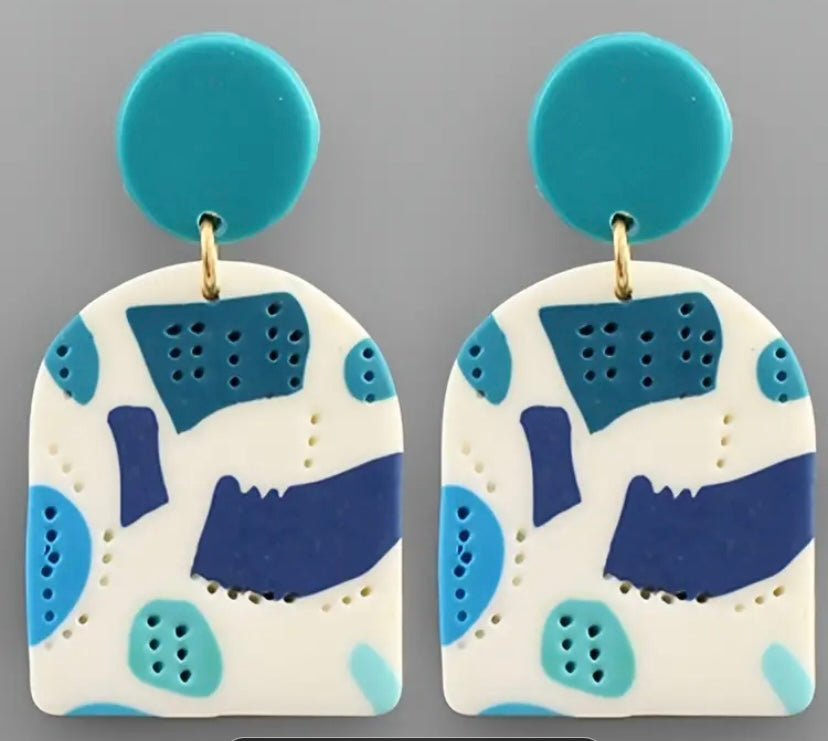 Blue Multi Polymer Clay Dangle Earrings